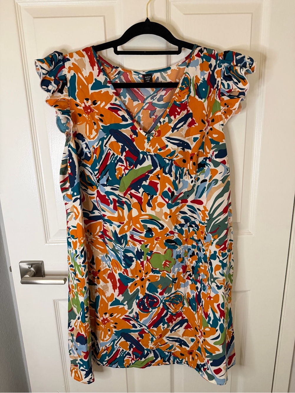 SHEIN Multicolor Floral V-Neck Midi Dress